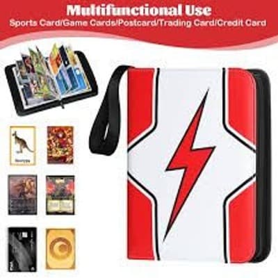 Trading Card Binder with Zipper and Wrist Strap - Red Lightning Bolt Design - Thumbnail 2