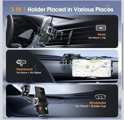3 in 1 Phone Holders for Your Car, Car Phone Holder Mount [Strongest Suction] 36 - Thumbnail 2