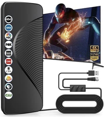 2025 Upgraded TV Antenna for Smart TV, 1600+ Miles Range, Black