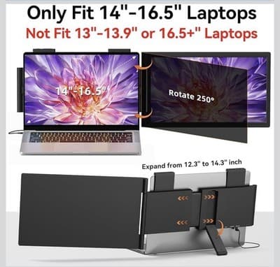 MAGICRAVEN Laptop Screen Extender, 14 1080P IPS Portable Monitor Travel Monit... - Thumbnail 2