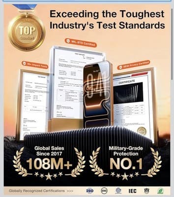 UltraGlass TOP 9H+ Armor for iPhone 17 Privacy Screen Protector No.1 Military... - Thumbnail 2