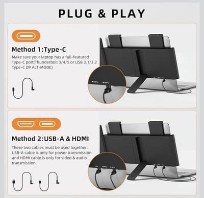 MAGICRAVEN Laptop Screen Extender, 14 1080P IPS Portable Monitor Travel Monit... - Thumbnail 6