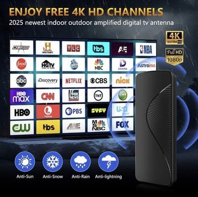 2025 Upgraded TV Antenna for Smart TV, 1600+ Miles Range, Black - Thumbnail 2