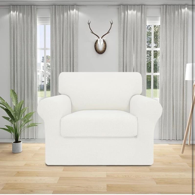 Easy-Going High Stretch Waffle Textured Armchair Slipcover, Cream - Thumbnail 2