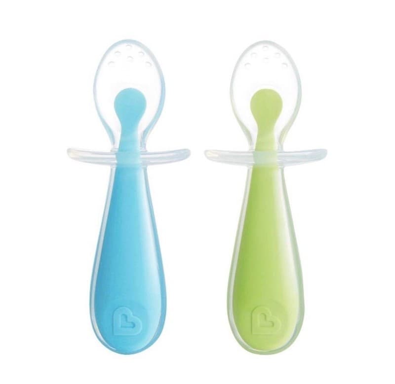 Munchkin Gentle Scoop Silicone Training Spoons, 2 Pack, Blue/Green