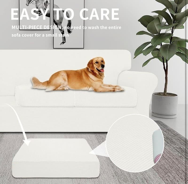 Easy-Going High Stretch Waffle Textured Armchair Slipcover, Cream - Thumbnail 4