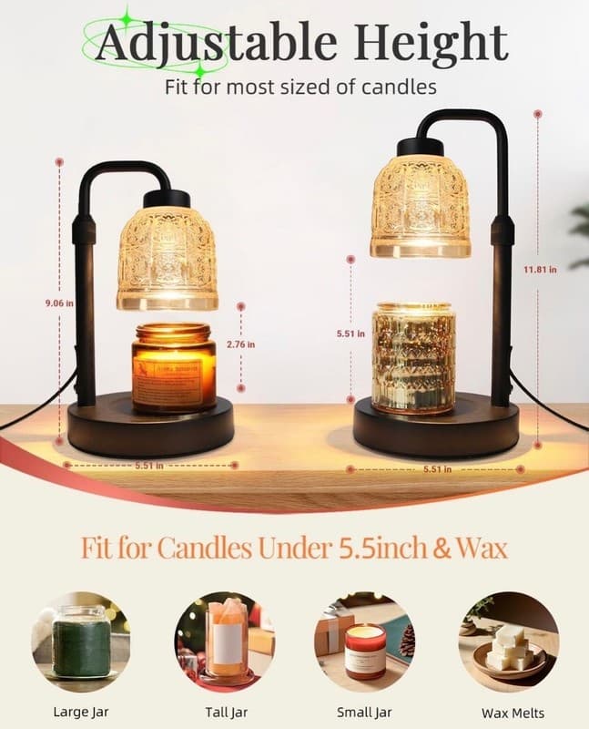 AIFEI Candle Warmer Lamp with Timer, Dimmable Adjustable Height Candle Lamp, Bir - Thumbnail 2