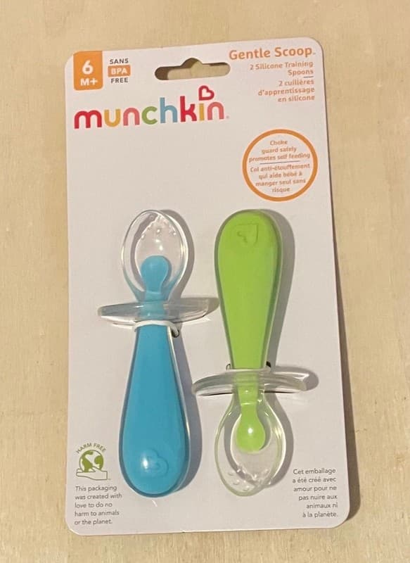 Munchkin Gentle Scoop Silicone Training Spoons, 2 Pack, Blue/Green - Thumbnail 2