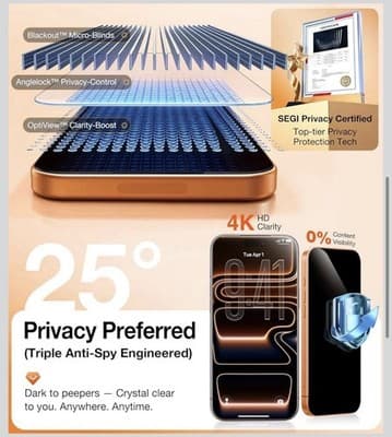 UltraGlass TOP 9H+ Armor for iPhone 17 Privacy Screen Protector No.1 Military... - Thumbnail 4