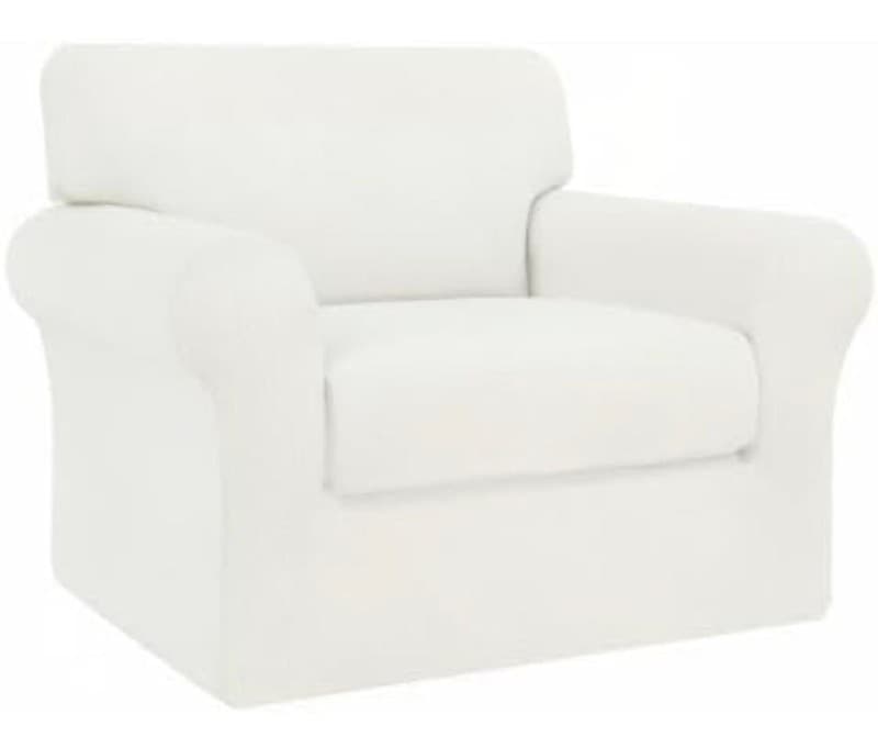 Easy-Going High Stretch Waffle Textured Armchair Slipcover, Cream - Thumbnail 8