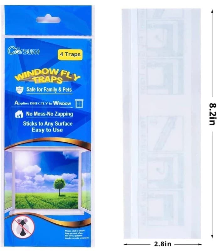 Garsum Window Fly Traps Indoor Transparent Sticky Glue Strips, 4 Count - Thumbnail 2