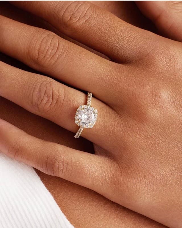 PAVOI 14K Gold Plated Cubic Zirconia Classic Cushion Cut Halo Engagement Ring - Thumbnail 2