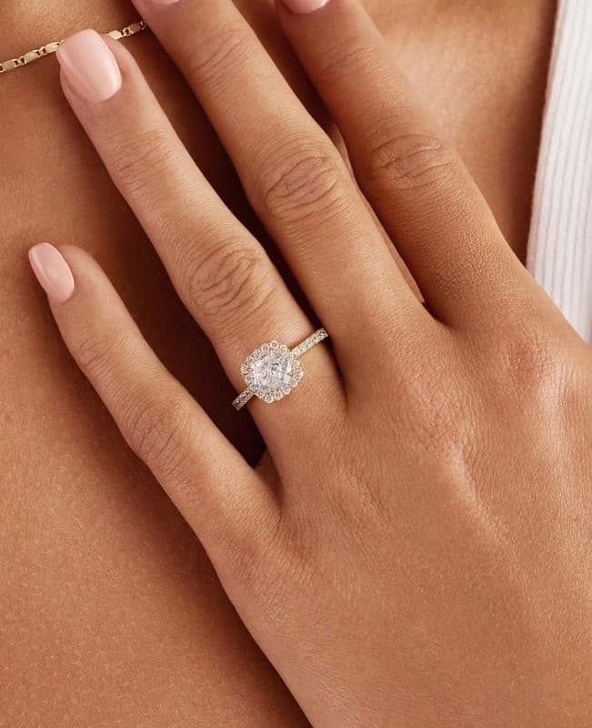 PAVOI 14K Gold Plated Cubic Zirconia Classic Cushion Cut Halo Engagement Ring - Thumbnail 3