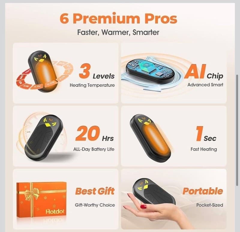 Hand Warmers Rechargeable, Electric Hand Warmer, Great for Outdoors, Camping, Gi - Thumbnail 5