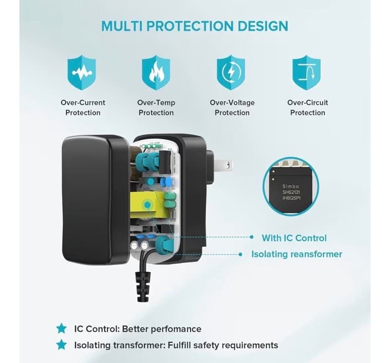 ZOZO 12W Universal AC to DC Power Adapter 3V-12V Adjustable Multi-Voltage Switch - Thumbnail 2