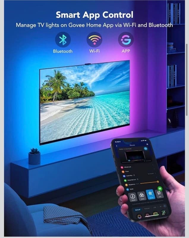 Govee TV LED Backlight, RGBIC Smart LED Strip Lights for 55-65 Inch TVs with BT - Thumbnail 4