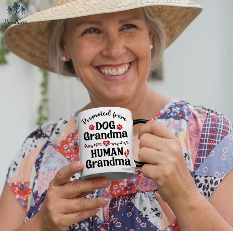 Promoted from Dog Grandma to Human Grandma 11oz Ceramic Two-Tone Coffee Mug - Thumbnail 6