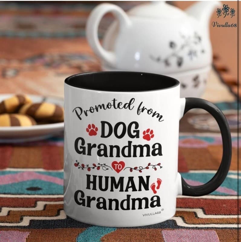 Promoted from Dog Grandma to Human Grandma 11oz Ceramic Two-Tone Coffee Mug - Thumbnail 2