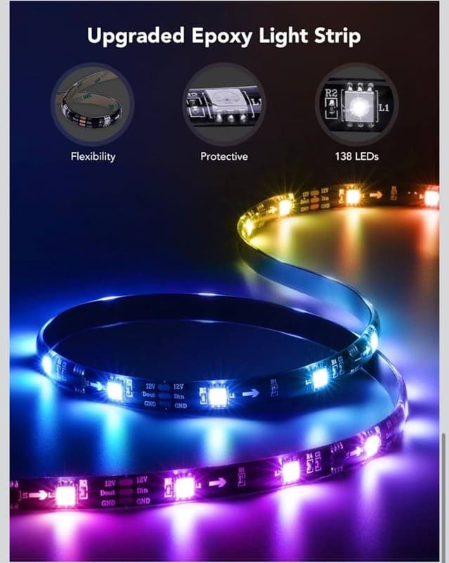 Govee TV LED Backlight, RGBIC Smart LED Strip Lights for 55-65 Inch TVs with BT - Thumbnail 8