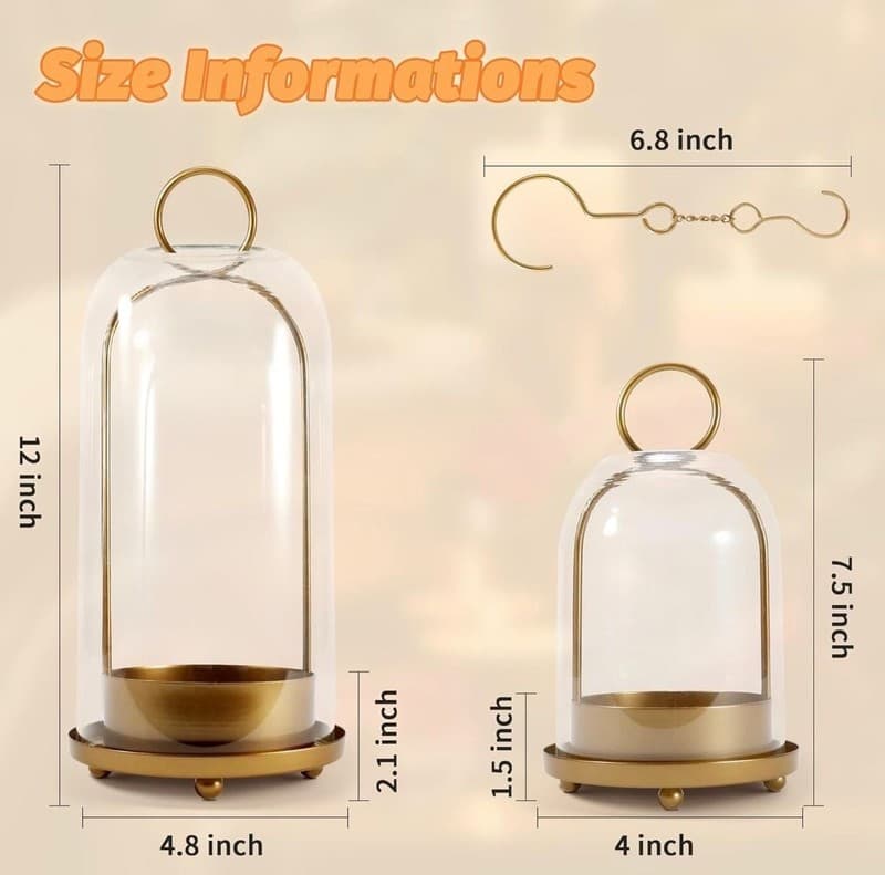 MUTUALUS Set of 2 Brass Hurricane Candle Holders with Large & Medium Reinforced - Thumbnail 3