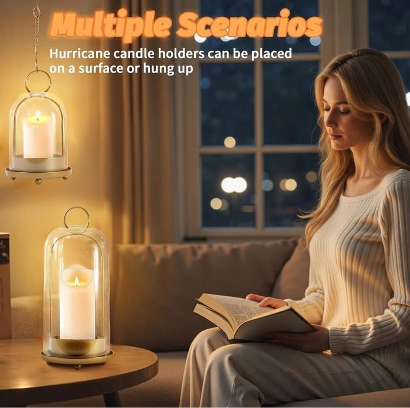 MUTUALUS Set of 2 Brass Hurricane Candle Holders with Large & Medium Reinforced - Thumbnail 6