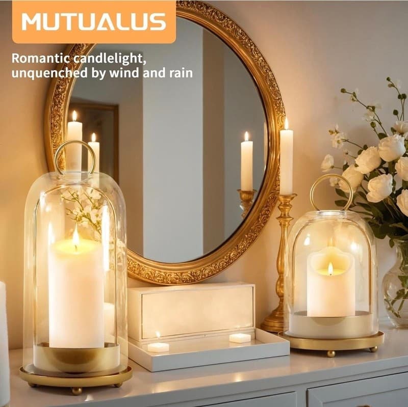 MUTUALUS Set of 2 Brass Hurricane Candle Holders with Large & Medium Reinforced - Thumbnail 5