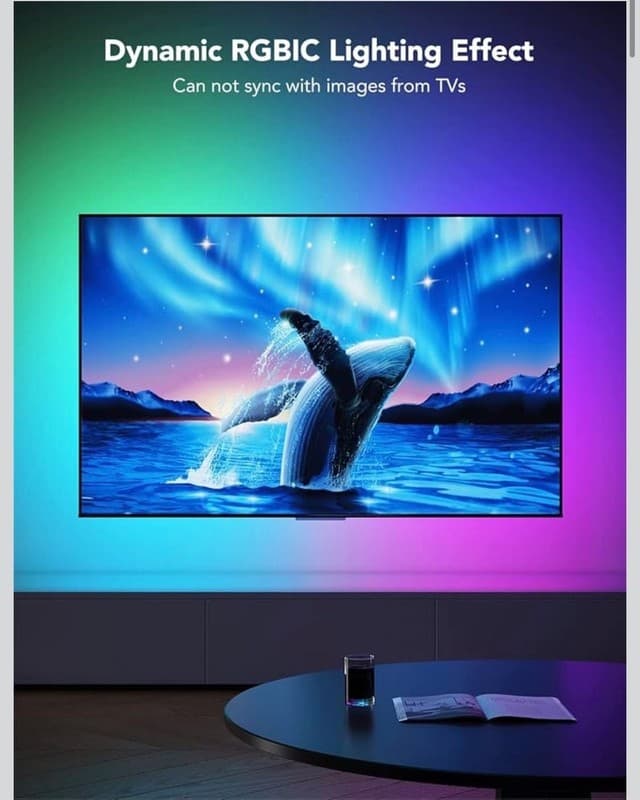 Govee TV LED Backlight, RGBIC Smart LED Strip Lights for 55-65 Inch TVs with BT - Thumbnail 2