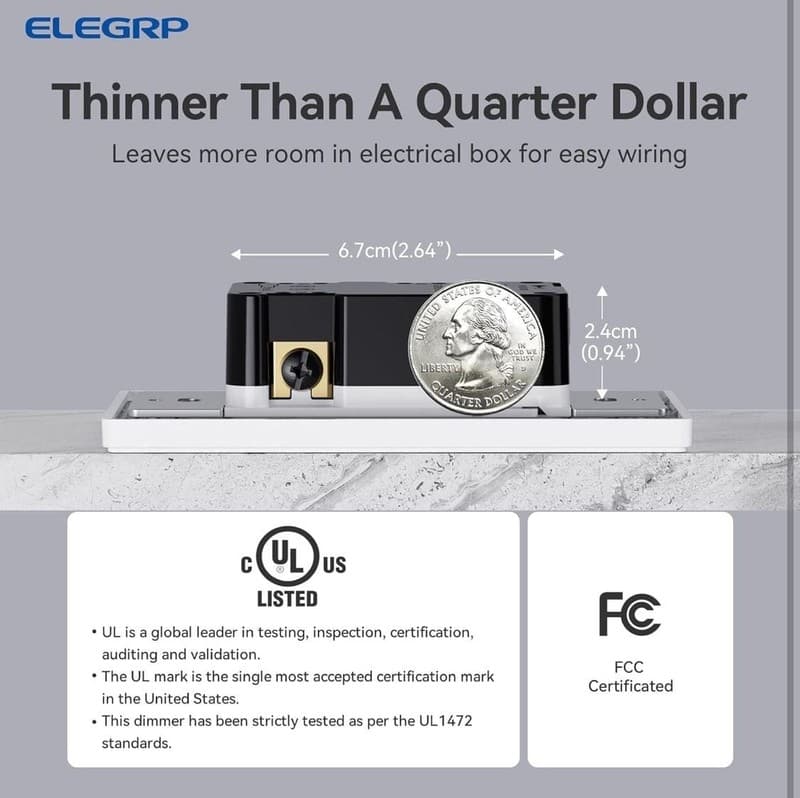 ELEGRP Single-Pole or 3-Way Slide Dimmer Switch - White LED/CFL/Incand - New - Thumbnail 5