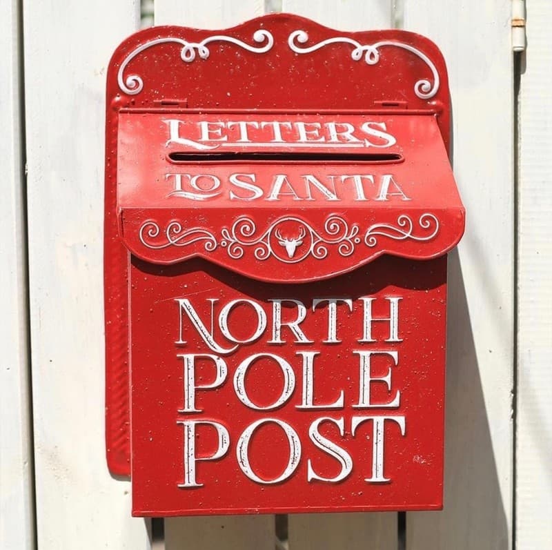 Red Distressed Metal Letters to Santa North Pole Post Wall Mount Mailbox