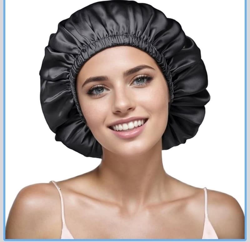 Silk Satin Sleep Bonnet - Black Night Cap for Hair Protection