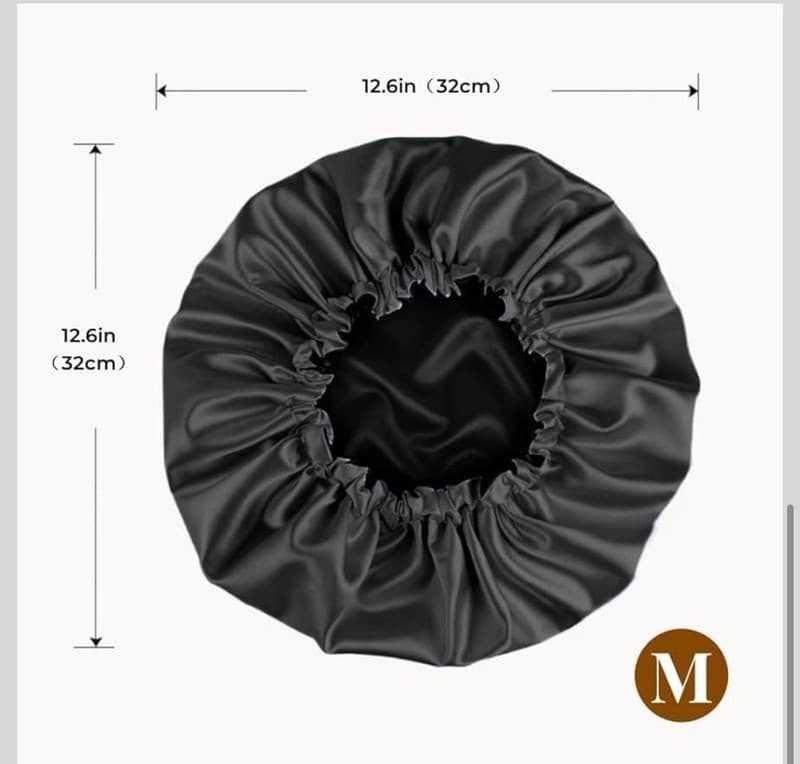 Silk Satin Sleep Bonnet - Black Night Cap for Hair Protection - Thumbnail 9