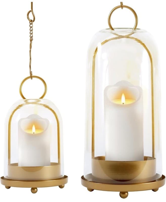 MUTUALUS Set of 2 Brass Hurricane Candle Holders with Large & Medium Reinforced