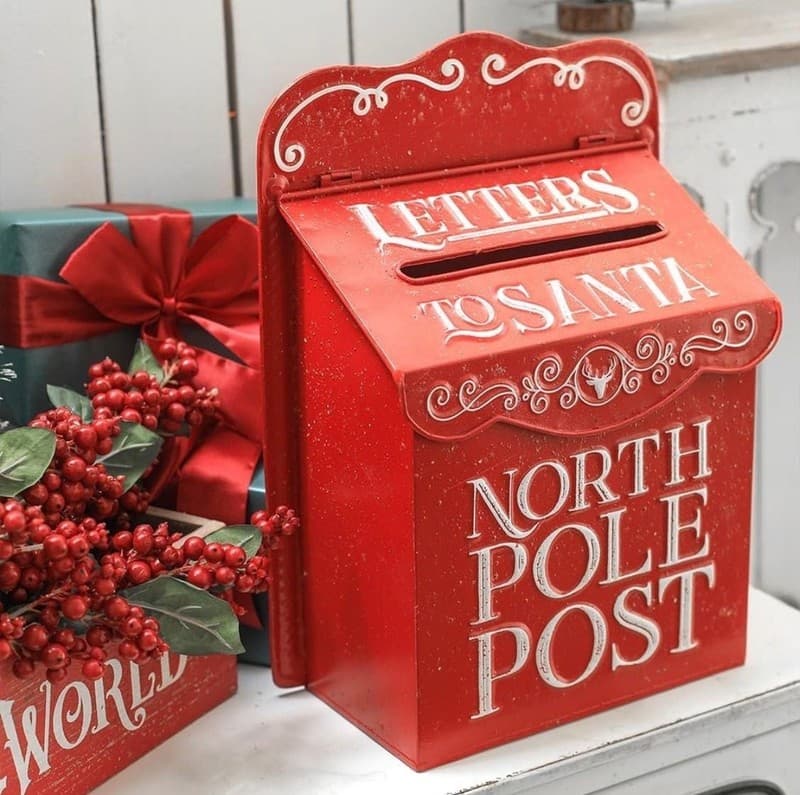 Red Distressed Metal Letters to Santa North Pole Post Wall Mount Mailbox - Thumbnail 5