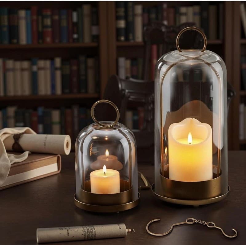 MUTUALUS Set of 2 Brass Hurricane Candle Holders with Large & Medium Reinforced - Thumbnail 2