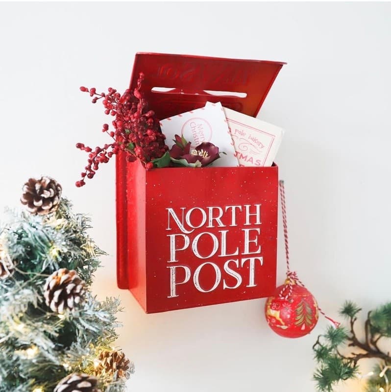 Red Distressed Metal Letters to Santa North Pole Post Wall Mount Mailbox - Thumbnail 6