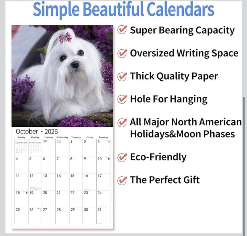 2026 Maltese Wall Calendar, 18-Month (July 2025 - December 2026) Dog Breed - Thumbnail 6