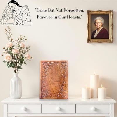 S'vaav's Handcrafted Wooden Cremation Urn Box for Ashes, Small Mahogany Carved - Thumbnail 4