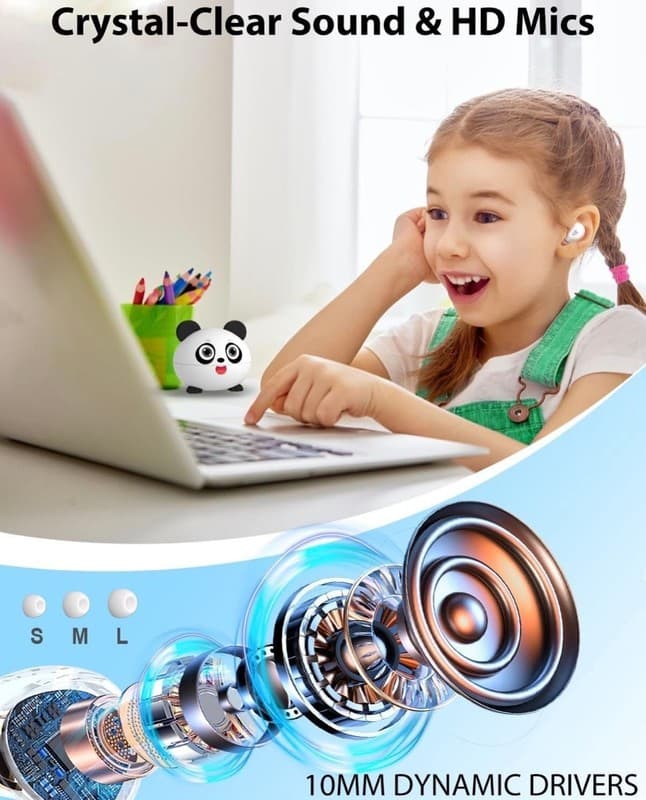Kids Earbuds, Wireless Bluetooth Girls Boys Headphones with Microphones, 85dB He - Thumbnail 5