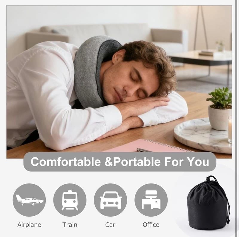 Ergonomic Memory Foam Travel Neck Pillow Set with 3D Eye Mask and Earplugs - Thumbnail 4