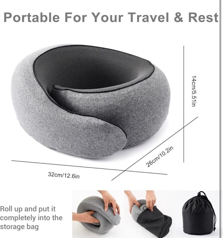 Ergonomic Memory Foam Travel Neck Pillow Set with 3D Eye Mask and Earplugs - Thumbnail 3