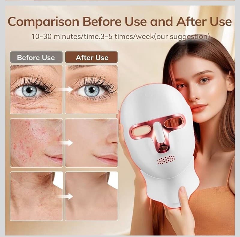 LED Light Therapy Face & Neck Mask, 7 Color Photon Skin Rejuvenation Set - Thumbnail 3