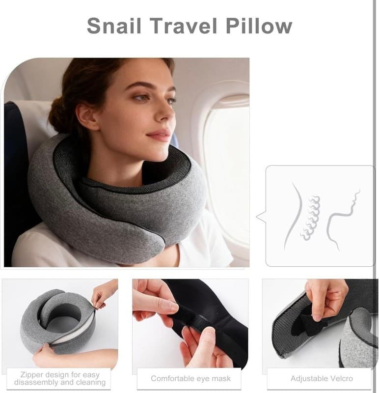 Ergonomic Memory Foam Travel Neck Pillow Set with 3D Eye Mask and Earplugs - Thumbnail 6