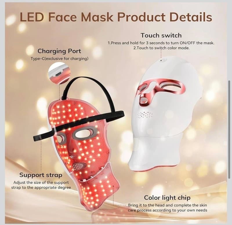 LED Light Therapy Face & Neck Mask, 7 Color Photon Skin Rejuvenation Set - Thumbnail 4