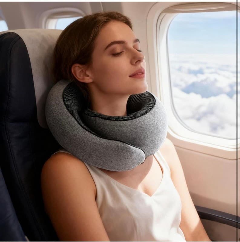 Ergonomic Memory Foam Travel Neck Pillow Set with 3D Eye Mask and Earplugs - Thumbnail 2