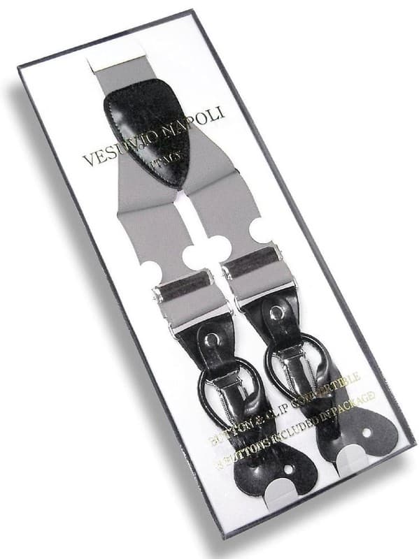 Vesuvio Napoli Men's Silver Grey Suspenders Y-Shape Button and Clip Convertible - Thumbnail 2