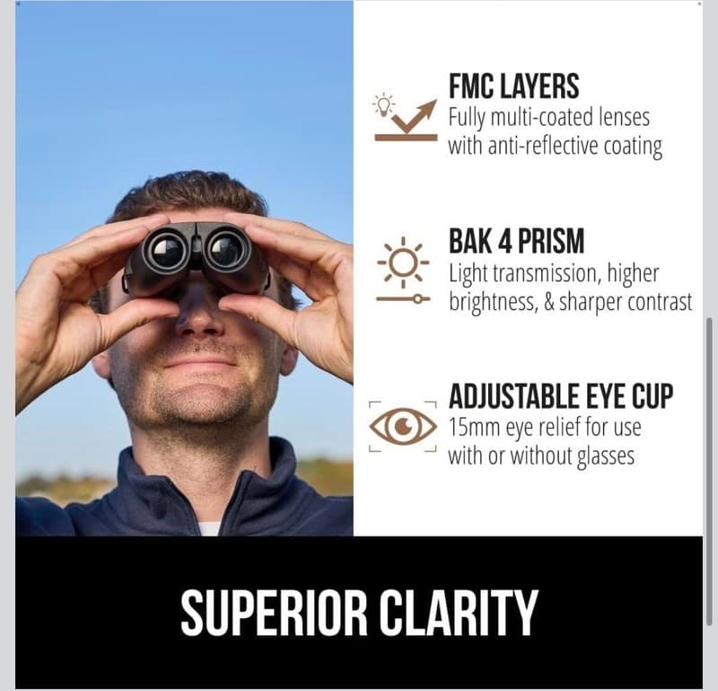 Gorilla Grip 10x25 Compact Binoculars for Adults, High Powered 10X Magnification - Thumbnail 4