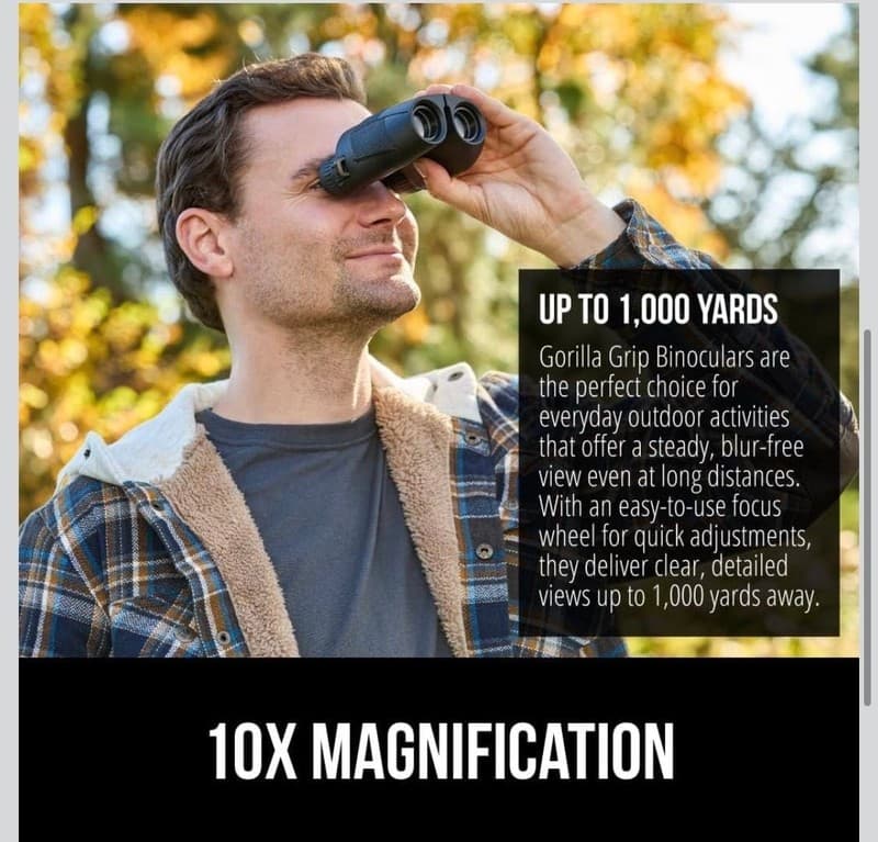 Gorilla Grip 10x25 Compact Binoculars for Adults, High Powered 10X Magnification - Thumbnail 3