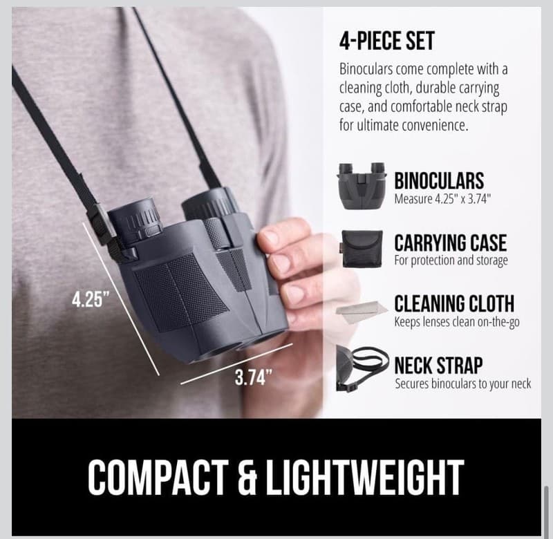 Gorilla Grip 10x25 Compact Binoculars for Adults, High Powered 10X Magnification - Thumbnail 6