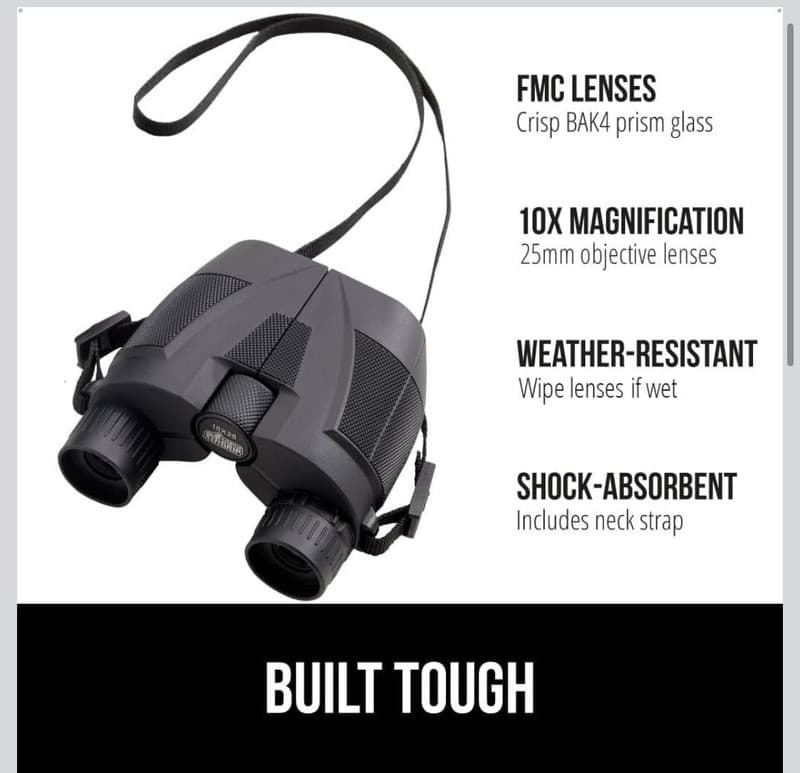 Gorilla Grip 10x25 Compact Binoculars for Adults, High Powered 10X Magnification - Thumbnail 2