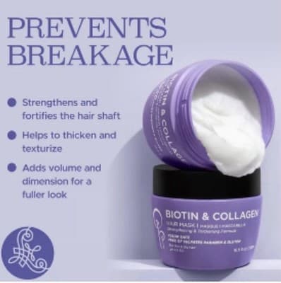 LUSETA Biotin & Collagen Hair Mask Strengthening & Thickening Formula 3.38 oz - Thumbnail 3